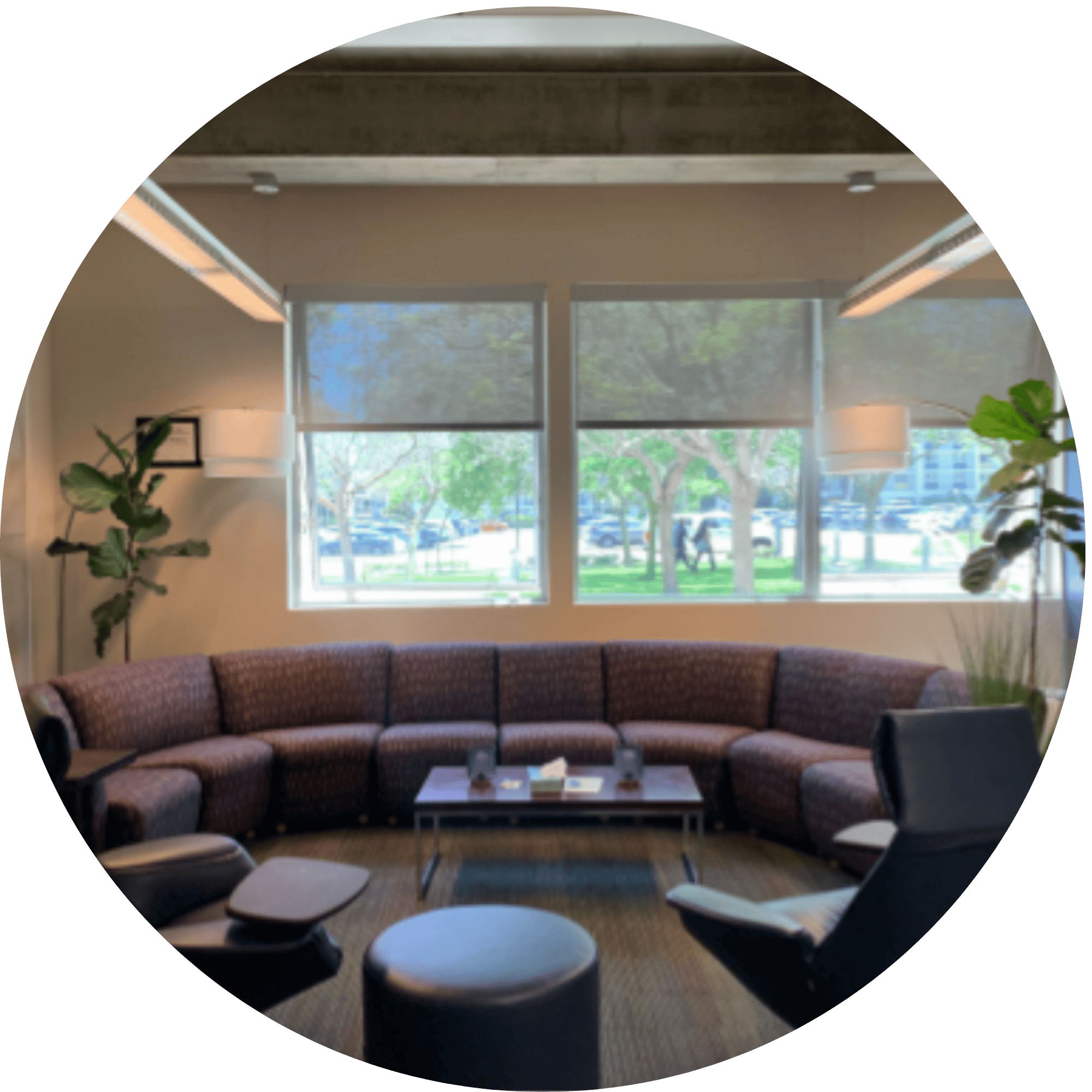 photo of a calm group seating area lounge at the wellness center