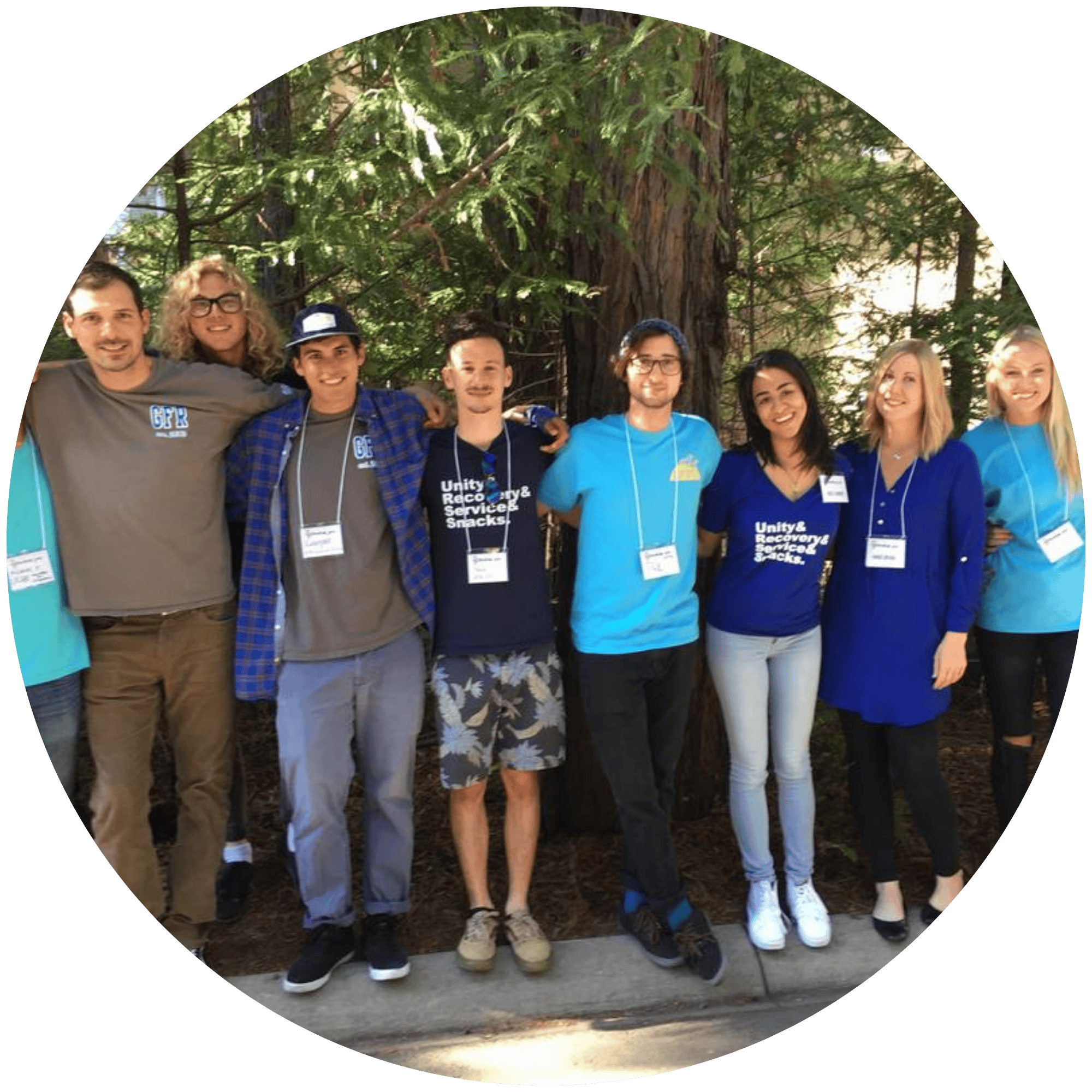 This image depicts members of the Gauchos for Recovery (GFR) team standing together.